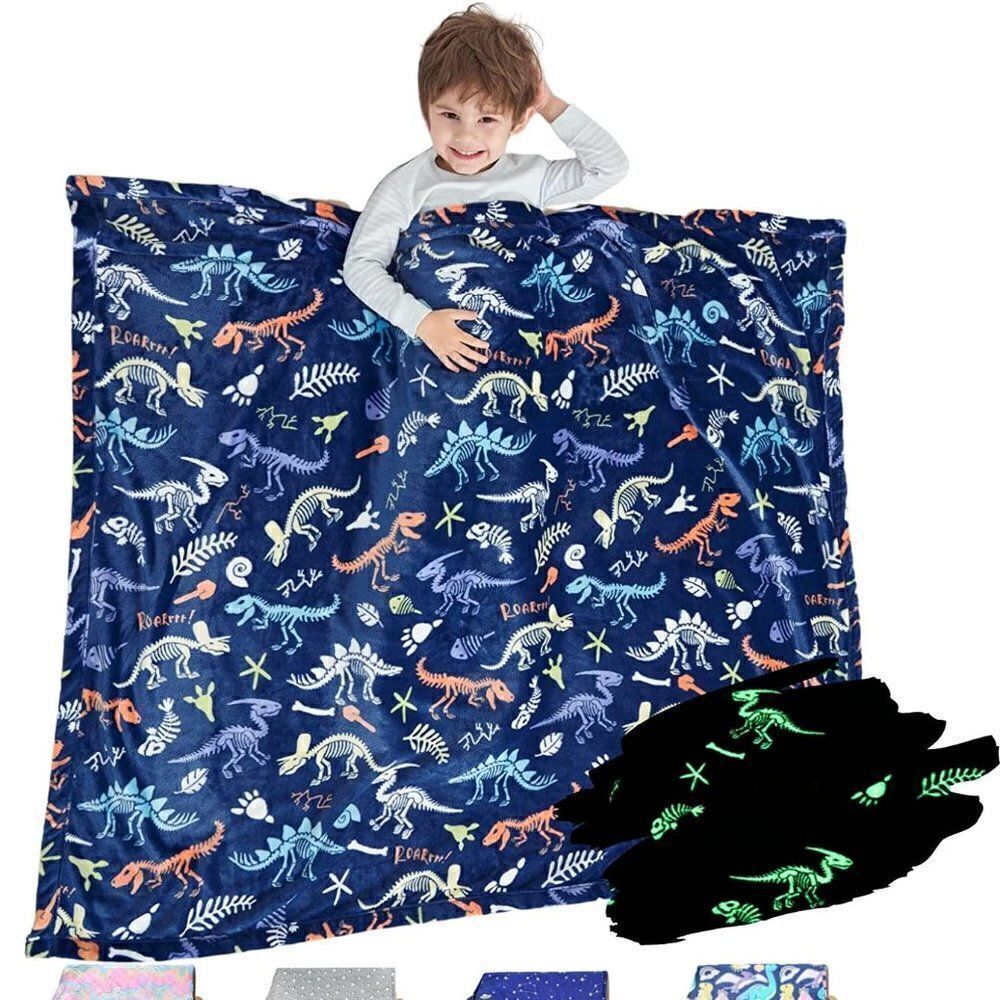 Bood Glow in The Dark Minky Fleece Dinosaur Kids Blanket